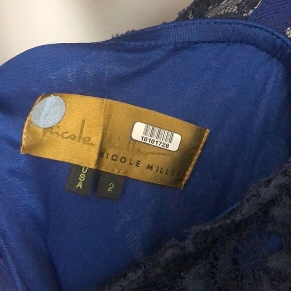 Nicole Miller navy lace gown sz 2 EUC - Picture 3 of 4